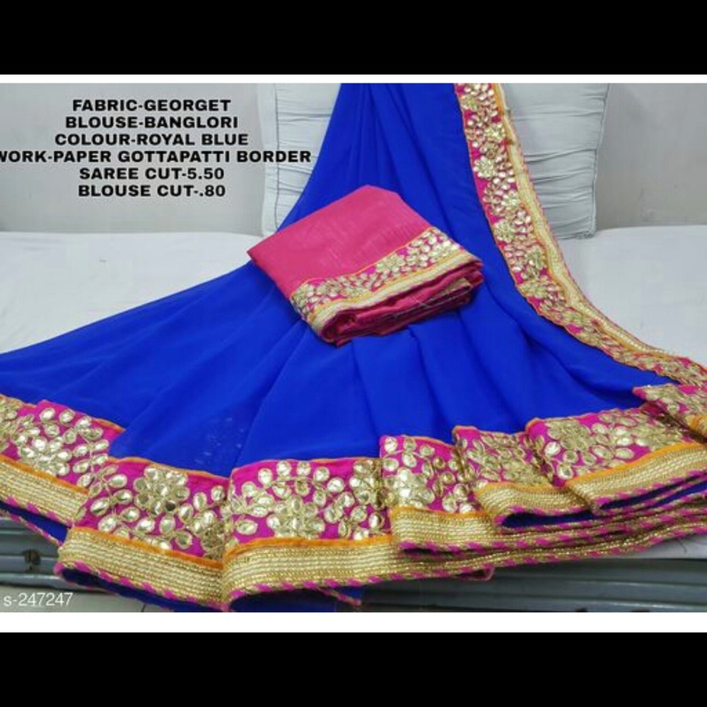 Blue Georgette saree with pink blouse